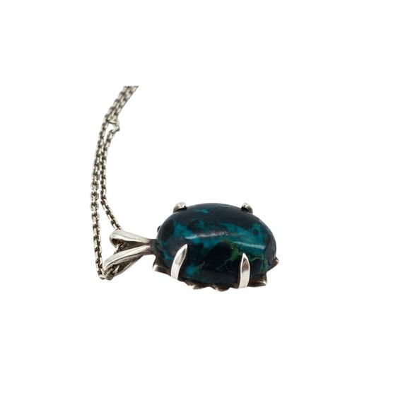 925 Sterling Silver Chrysocolla Cabochon Pendant Necklace 16” Throat Chakra - Picture 3 of 8
